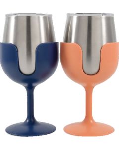 CAMCO RV WINE TUMBLER SET NAVY/PEACH PR CRV 51917
