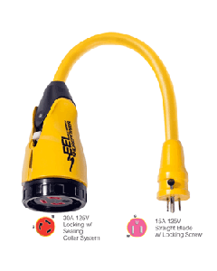 Marinco P15-30 EEL 30A-125V Female to 15A-125V Male Pigtail Adapter - Yellow P15-30