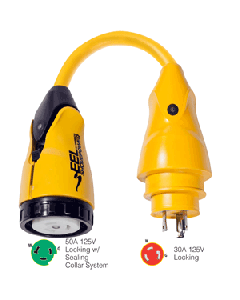 Marinco P30-503 EEL 50A-125V Female to 30A-125V Male Pigtail Adapter - Yellow P30-503