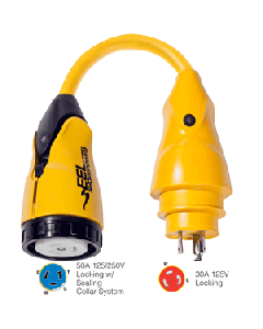 Marinco P30-504 EEL 50A-125/250V Female to 30A-125V Male Pigtail Adapter - Yellow P30-504
