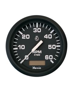 Faria Euro Black 4" Tachometer Hourmeter 6000 Rpm Gas Inboard