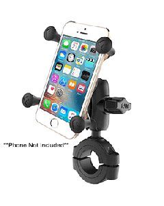 RAM Mount RAM® Torque™ 1 1/8" - 1 1/2" Diameter Handlebar/Rail Base with B Size 1" Ball, Short Arm and X-Grip® for Phones RAM-B-408-112-15-A-UN7U